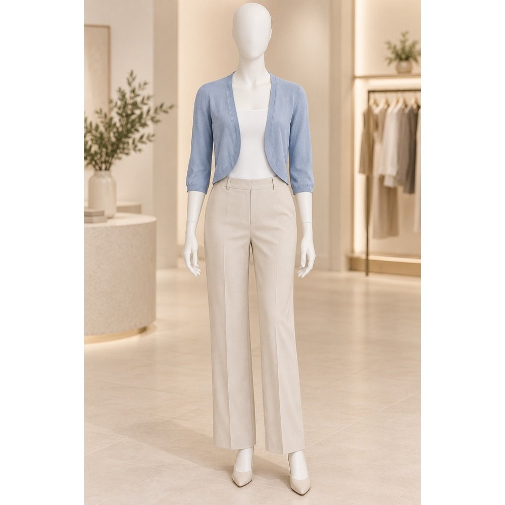 Hobbs London Womens Cardigan Cropped Open Front 3/4 Sleeve Light Blue Small